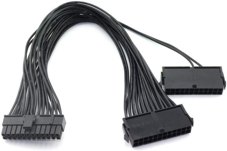 Dual PSU Power Supply Splitter Cable for 24-Pin (20+4) ATX Motherboard ...