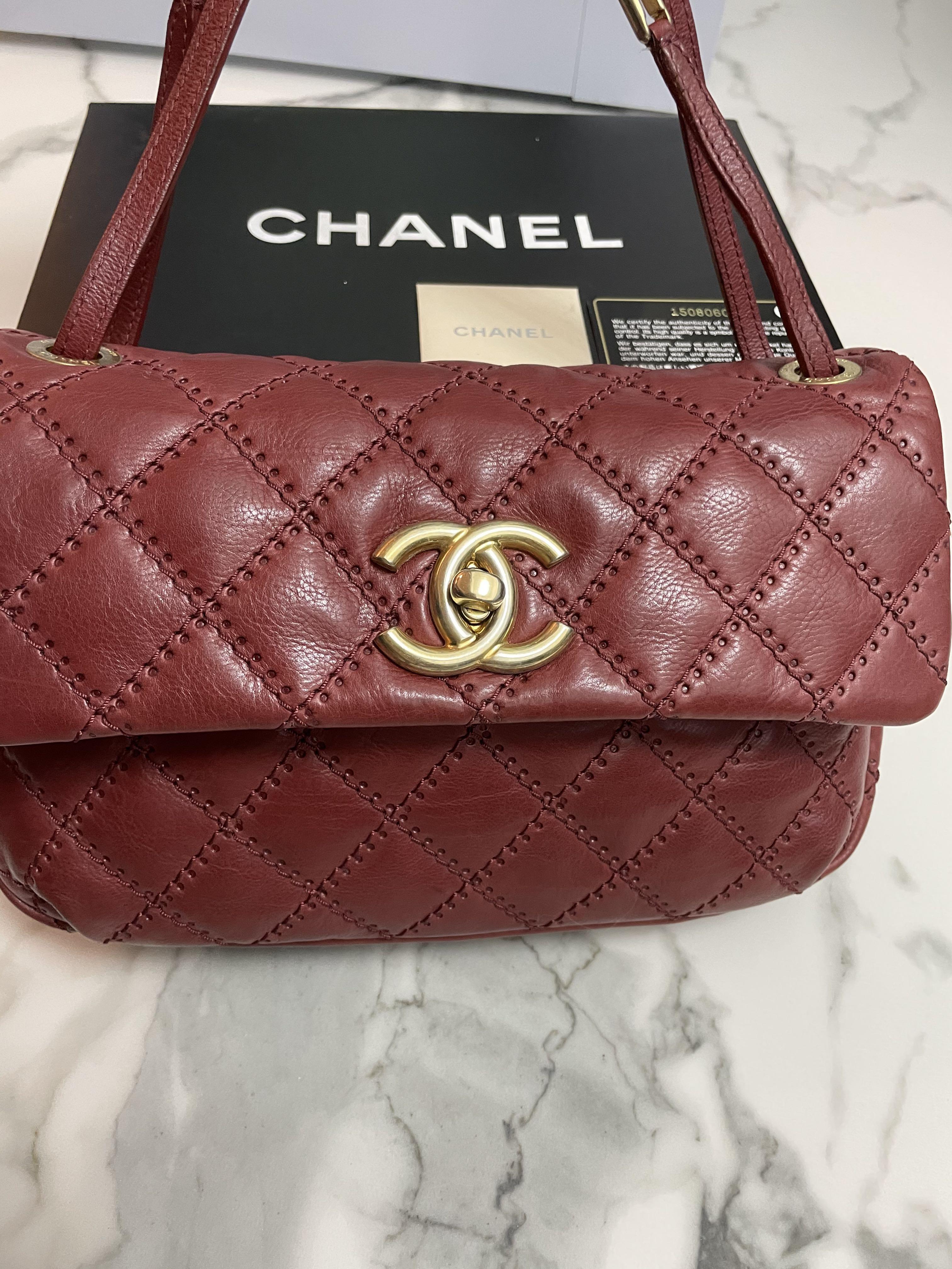 Chanel Chic Affinity Stitched Small Flap Quilted Caviar Leather Crossbody Bag Red