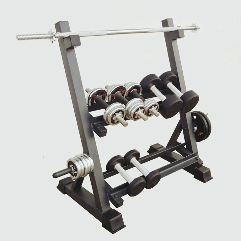 Barbell and Dumbbell Rack with Plate storage and Adjustable Rail Width ...