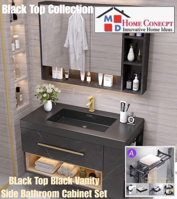 Black Top Vanity Side Bathroom Cabinet Set Furniture Home Living Kitchen Fixtures On Carou Black Vanity Side Bathroom Cabinet Set, Bathroom Vanity Set With Top