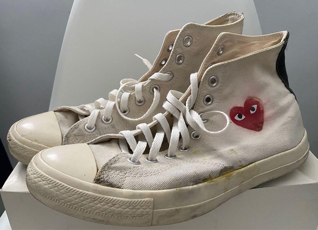 CDG Converse Play Small Heart White High Top Shoes