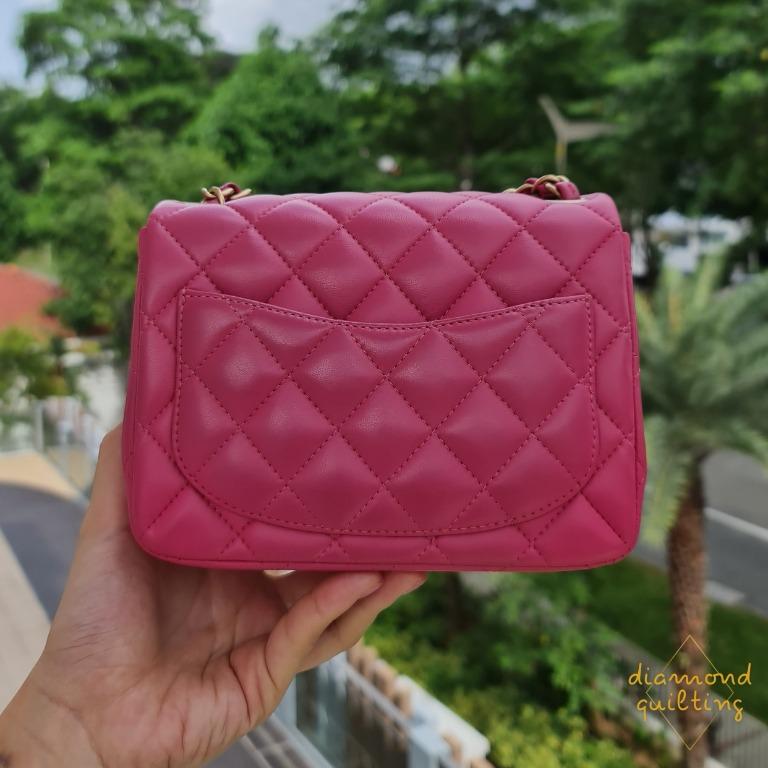 CHANEL MINI SQUARE FLAP BAG PINK LAMBSKIN 17CM MATTE GOLD HARDWARE