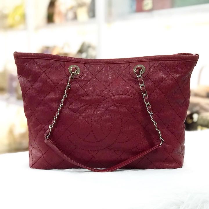Chanel Red Quilted Caviar Tote, Luxury, Bags & Wallets on Carousell