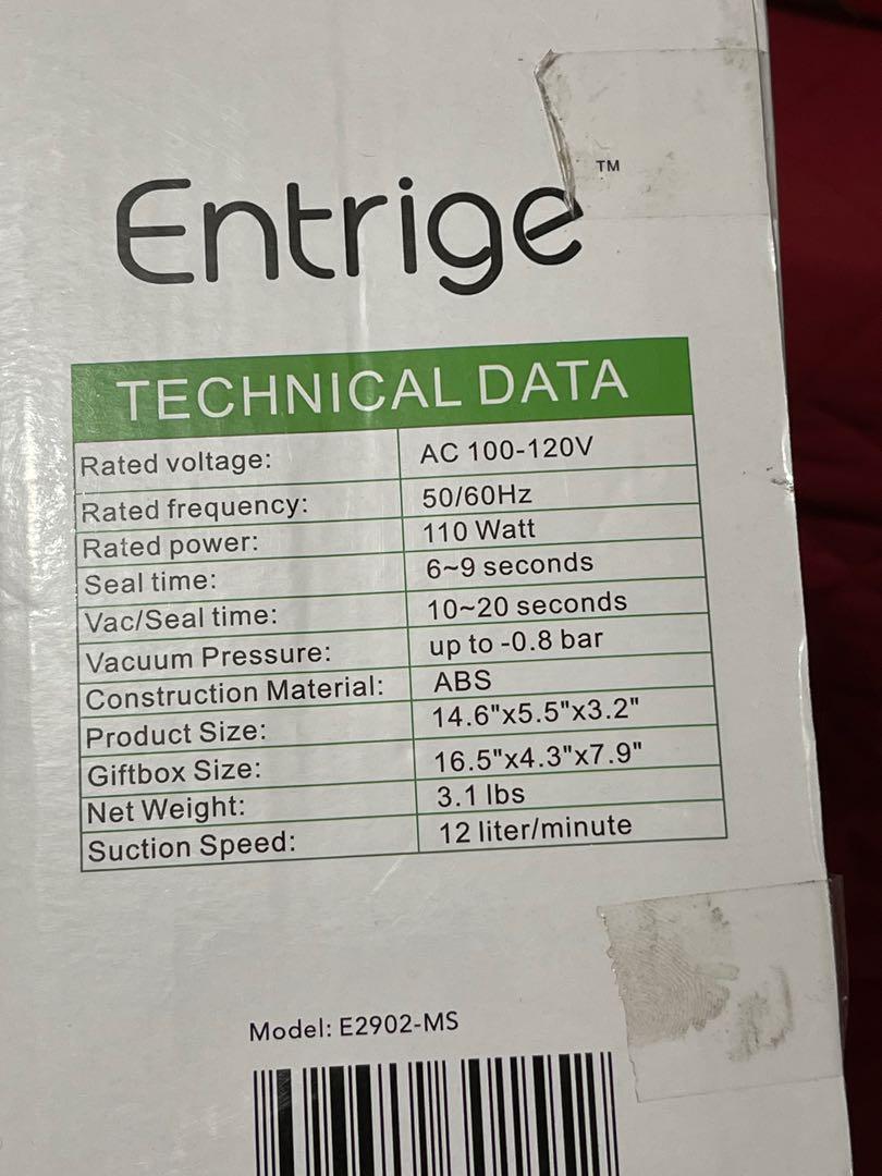 Entrige Food Vacuum Sealer 110volts with FREE TRANSFORMER, TV & Home