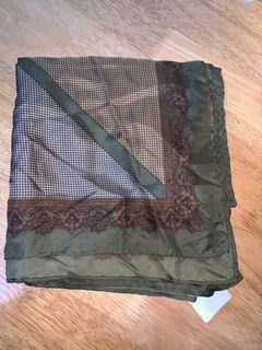 Green checkered scarf big silk hanky handkerchief