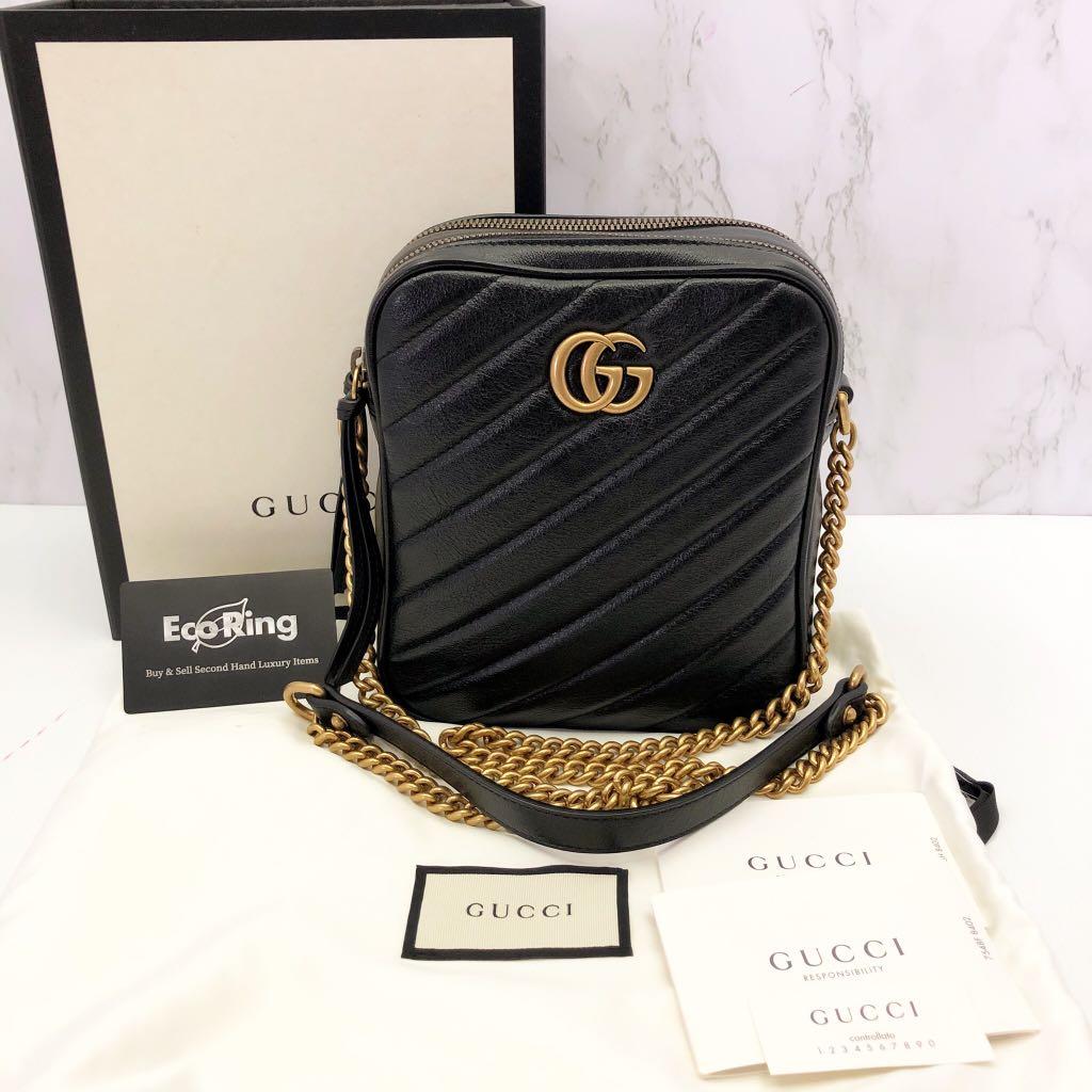 Discounted Gucci GG 550155 Black Leather Marmont Chain Shoulder Bag 217008941
