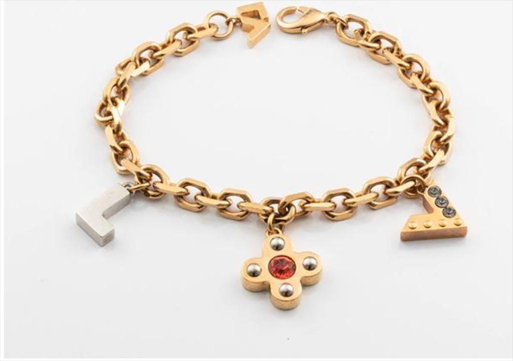 Pre-owned Louis Vuitton Crystal Love Letter Timeless Three Tone Charm  Bracelet In Silver