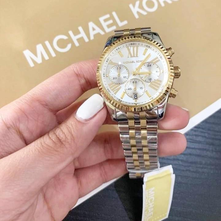 Mk lexington shop two tone watch