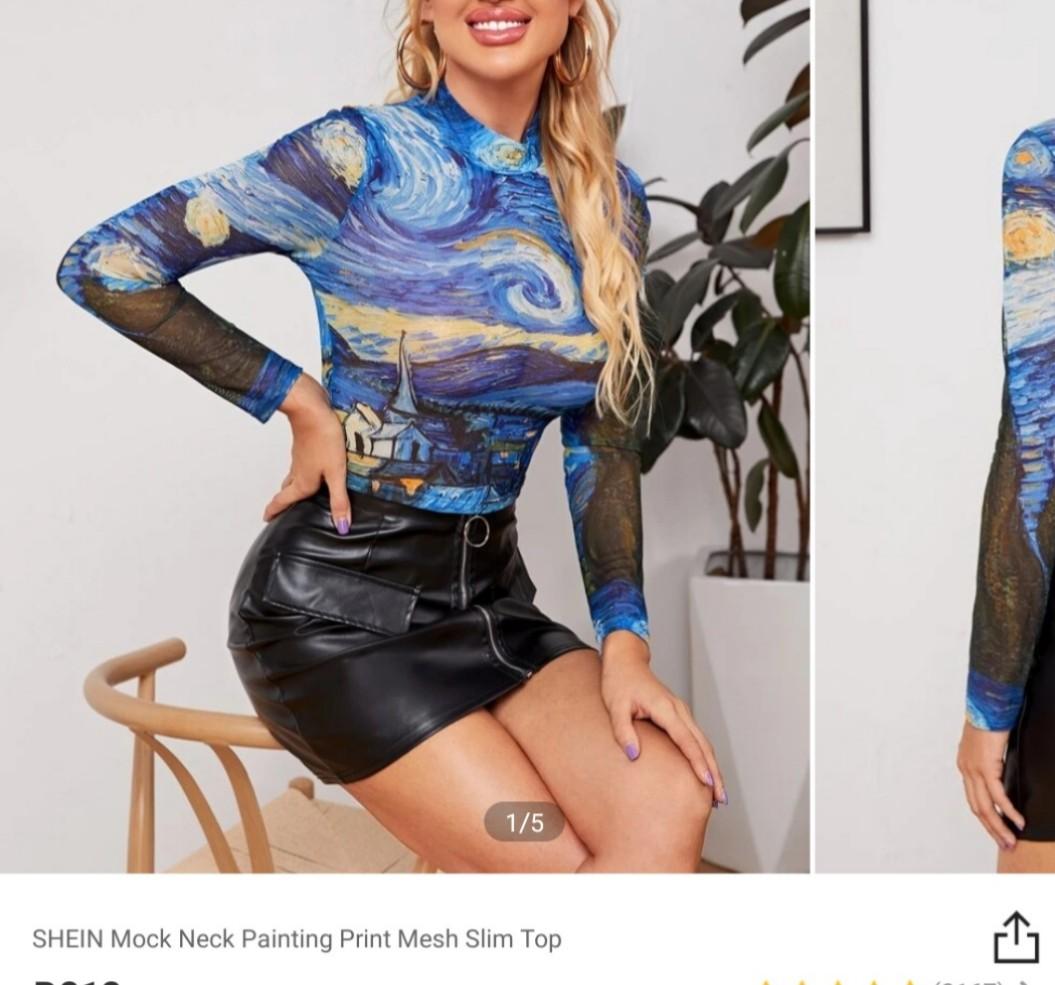 Mock Neck Van Gogh Starry Night Mesh Top, Women's Fashion, Tops,  Longsleeves on Carousell