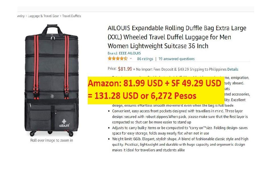 ailouis Expandable Extra Large Wheeled Travel Duffel Luggage Bag 36 inch Black