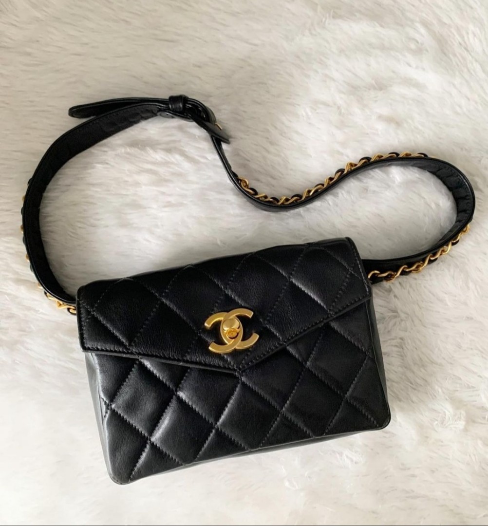 Vintage Chanel Gold Quilted Leather Double Bum Bag Fanny Pack Waist Belt -  Einna Sirrod