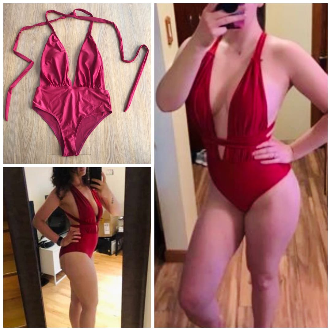 Shein Plunging Backless One Piece Swimsuit Women S Fashion Swimwear Bikinis Swimsuits On Carousell
