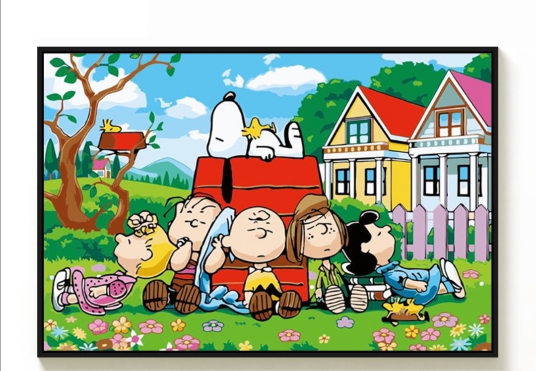 Snoopy Charlie Brown 史努比全家福30*45cm 藝術畫連畫框激罕值得