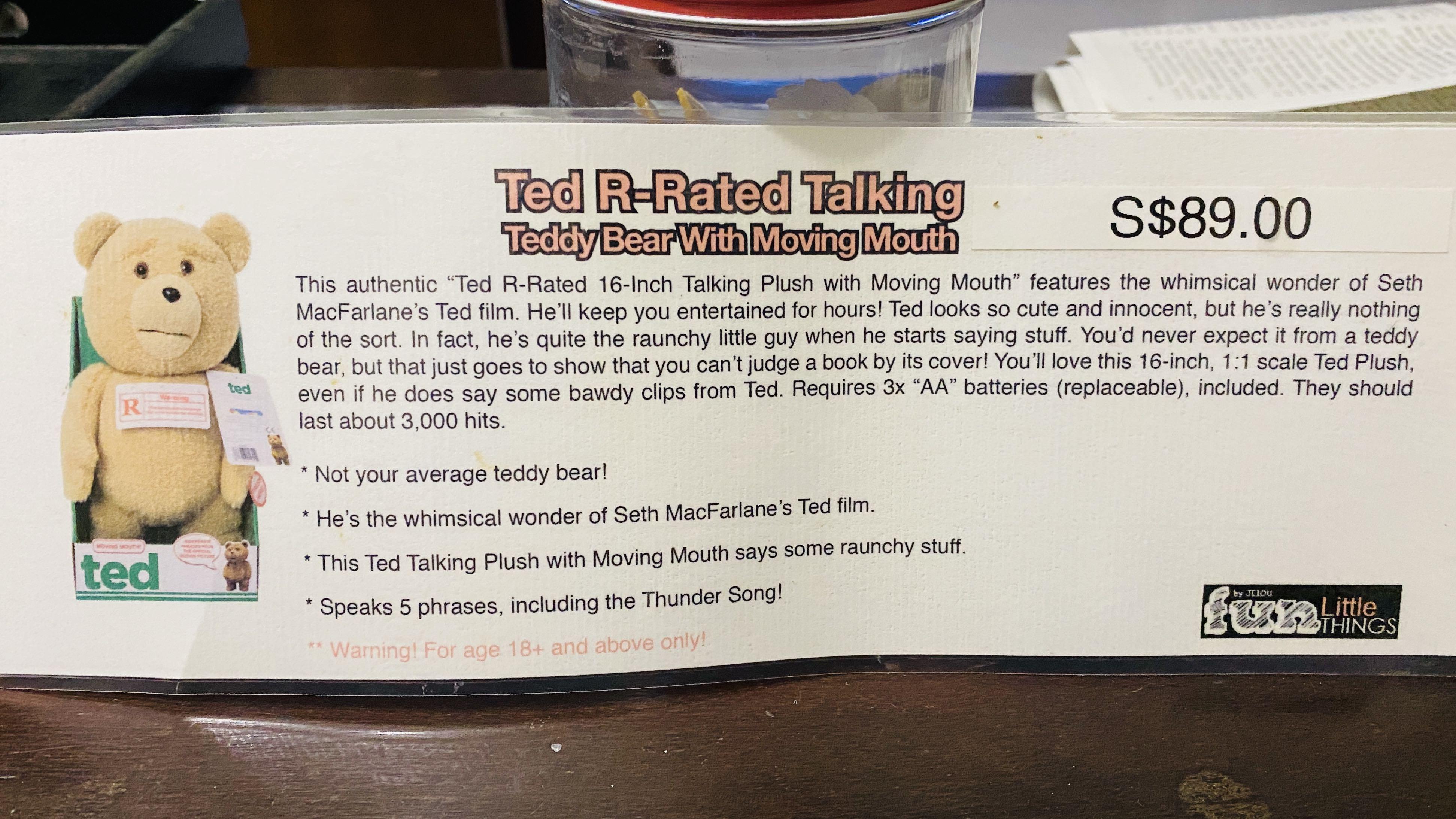 Ted r rated talking bear with moving mouth