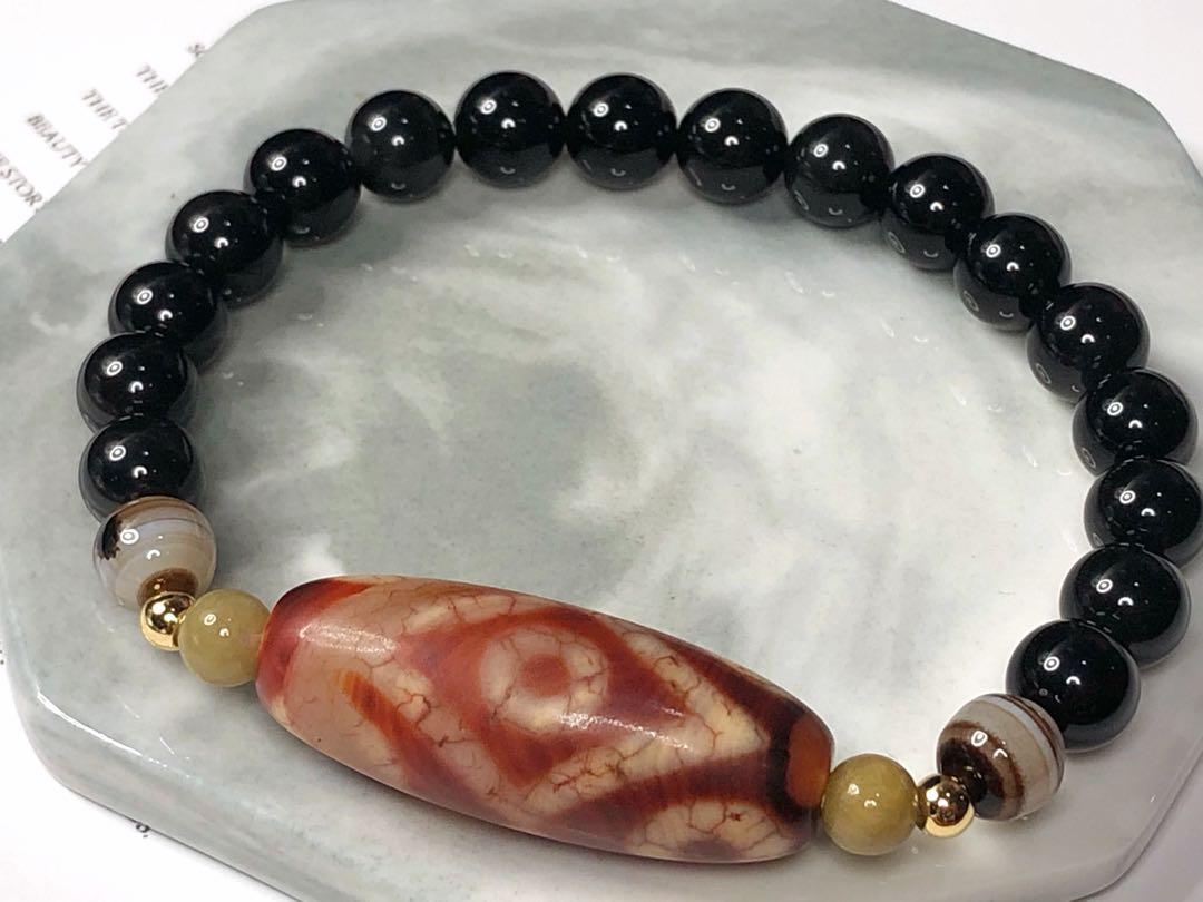 Tibetan Dzi Beads Carnelian Six Eyed Dzi Beads 红玉髓金刚杵六眼天珠 34.7x13.6mm