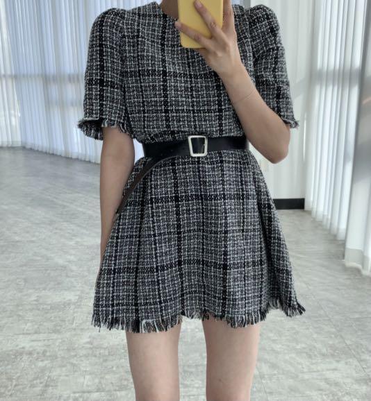 Tweed dress with belt (Category: Dresses) located in Cebu City. Submitted by sararanile (Listing ID 1086131350, Image 1). Description: Used when fitting only!!! Can fit small-medium frames.