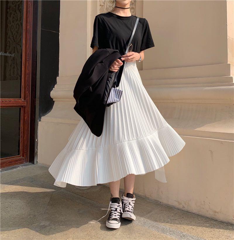 White Pleated High Low Skirt Women s Fashion Bottoms Skirts on Carousell