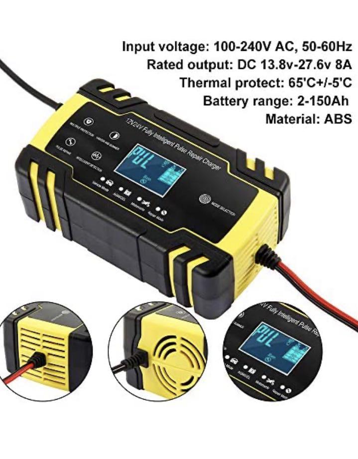 12V/24V Smart Battery Charger | Pulse Repair Charger with LCD Display |  Intelligent Mode Overvoltage Protection Temperature Monitoring for Car,  Truck, Motorcycle, Boat, SUV, ATV, Sports Equipment, PMDs, E-Scooters &  E-Bikes, Other