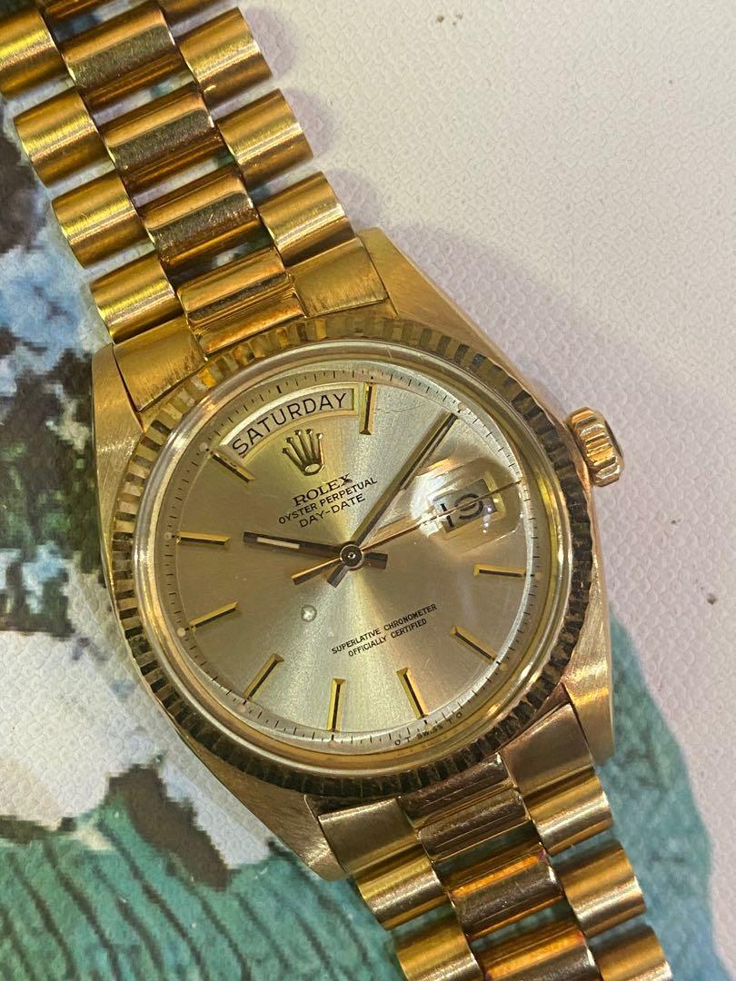 🥃 VINTAGE ROLEX DAYDATE 1803 18K金跟原裝18K黃金總統帶3佰萬號🥃, 名牌, 手錶- Carousell