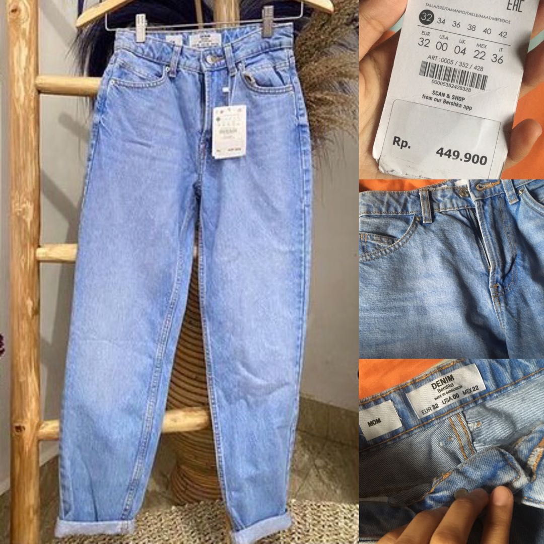 Bershka Mom Jeans Highwaist, Fesyen Wanita, Pakaian Wanita, Bawahan di  Carousell