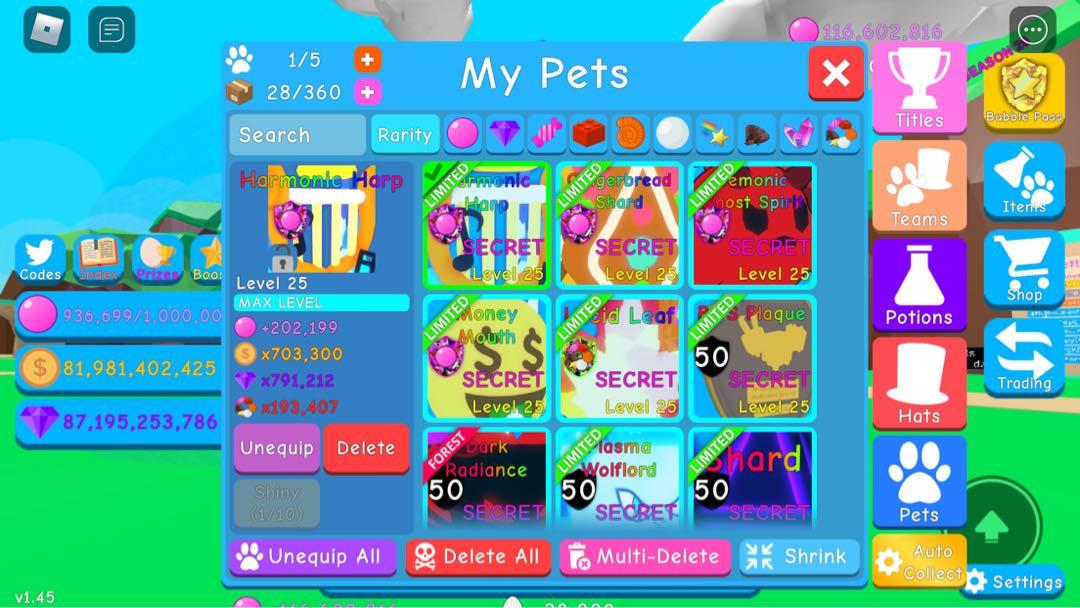 Bubblegum simulator secret pet Harmonic Harp, Toys & Games, Video