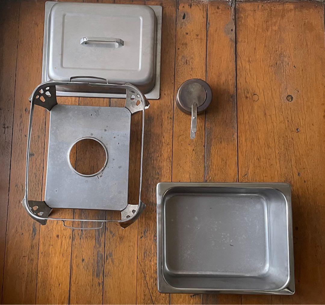 3 SETS Chaffing Dish / Food Warmer (Category: Other Kitchenware & Tableware) located in Pasig City. Submitted by carouselitems (Listing ID 1086413526, Image 3). Description: Pre-loved chaffing dish/food warmer - one set complete - one set without food pan - one set with double water holder.