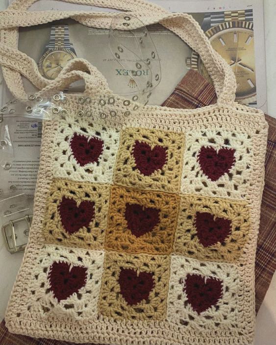 Crochet Heart Granny Square Tote Bag -  Hong Kong