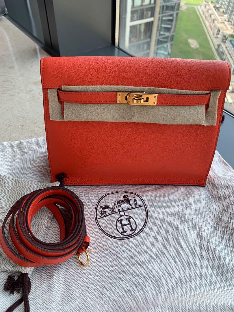 Hermes Mini Kelly 22 Pochette Bag 8v Poppy Orange swift GHW