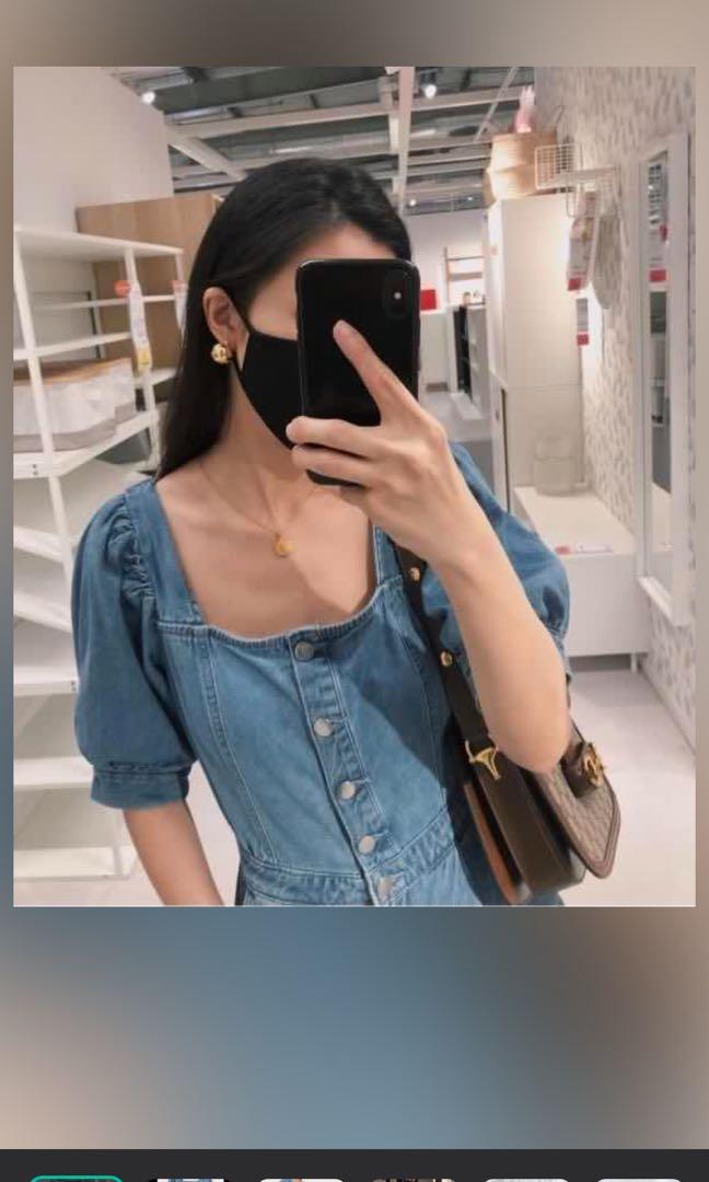 H M Denim Puff Sleeves Romper Women s Fashion Dresses Sets