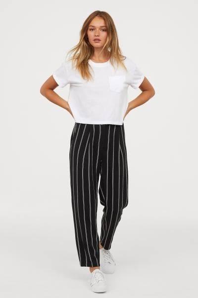 H&M Vertical Striped Trousers Pants Womens 14 Black White Stretch Career  Work