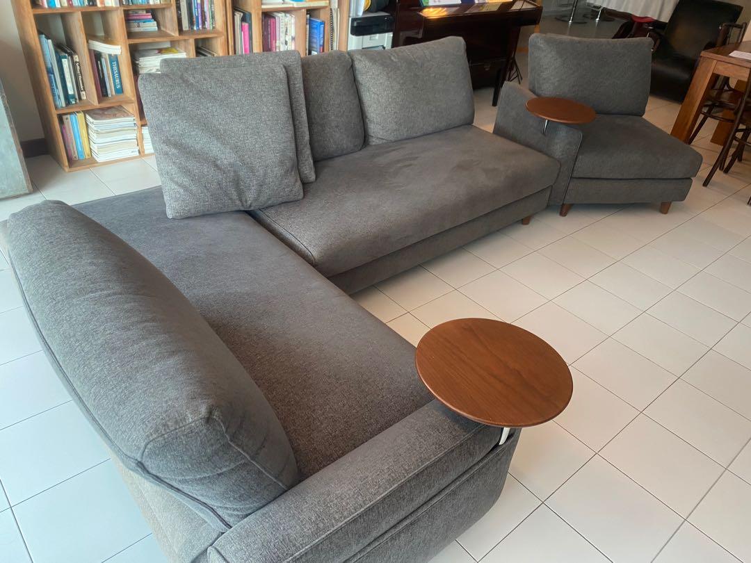 King Living Delta III 3 seater Lshaped couch with ottoman, Furniture