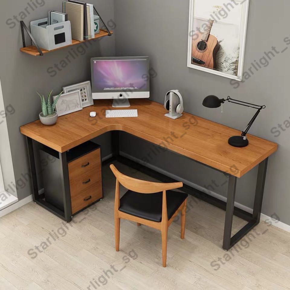 L shape Table Solid Wood Study Table Office Computer Table, Furniture ...