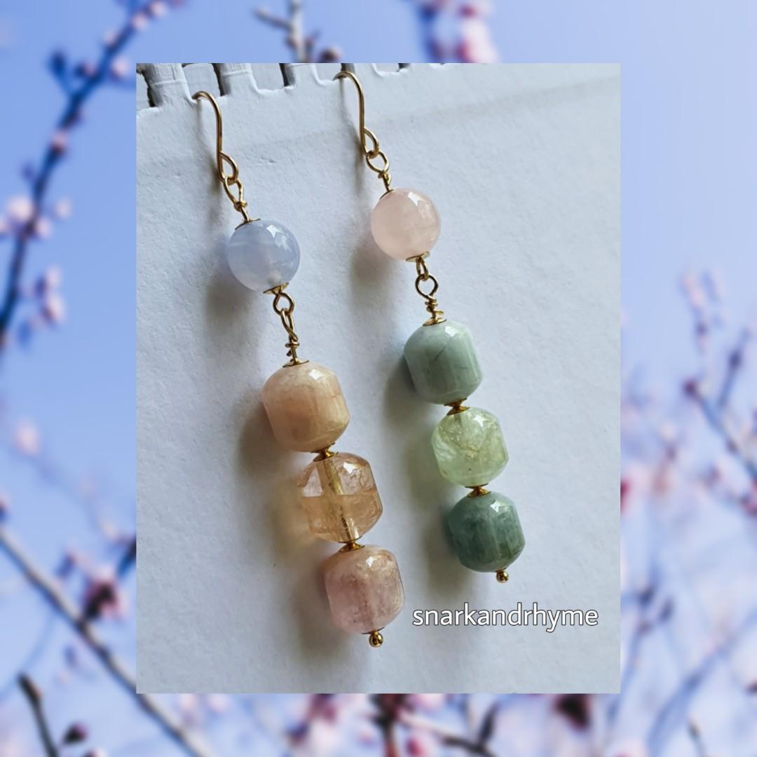 Morganite Aquamarine Pastel Crystal Gems 14k Gold Filled Dangly