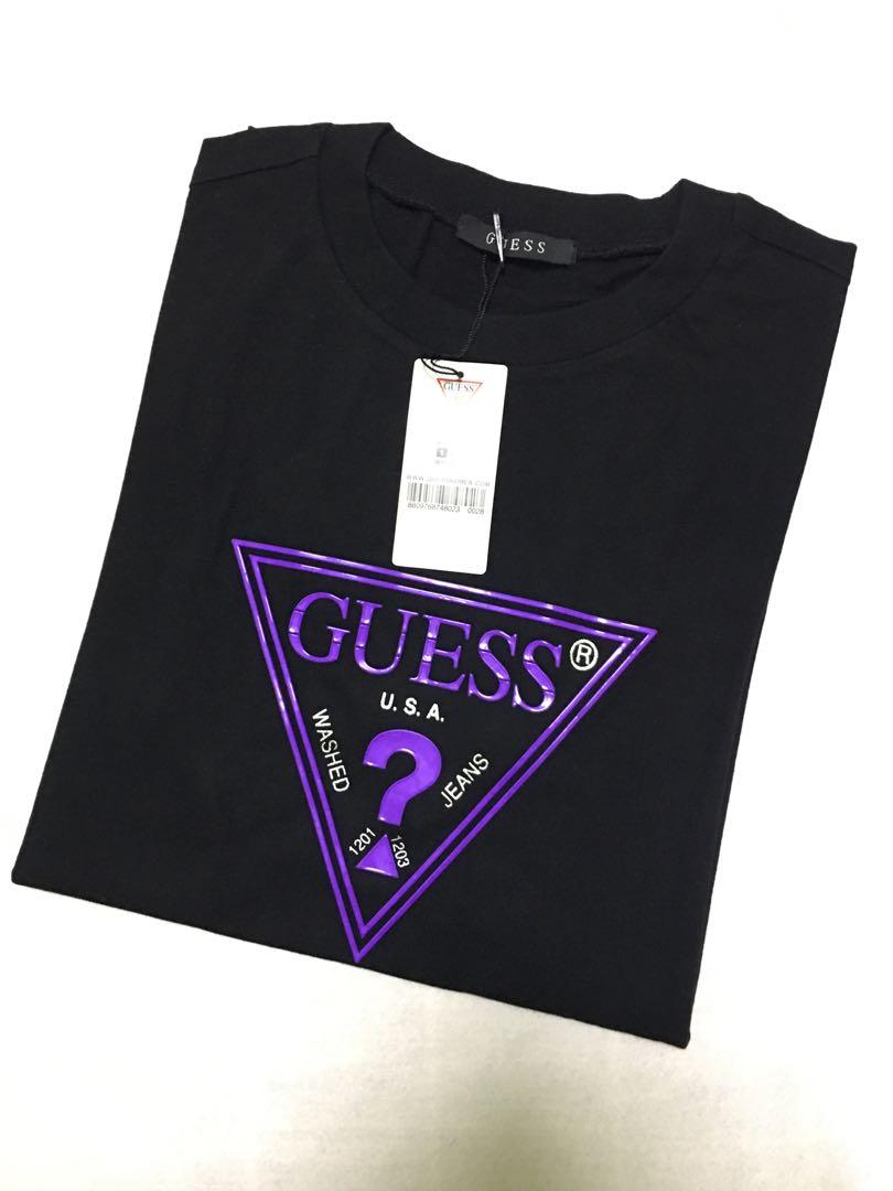 NEW GUESS Unisex Tee Black Purple Triangle Women s Fashion Tops Other Tops on Carousell