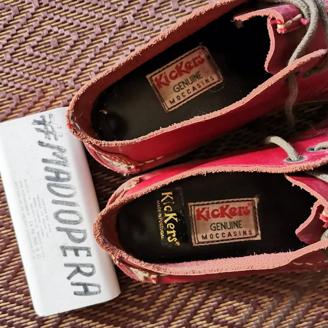 RARE Vintage Classic Kickers Genuine Moccasins Red Cherry Leather