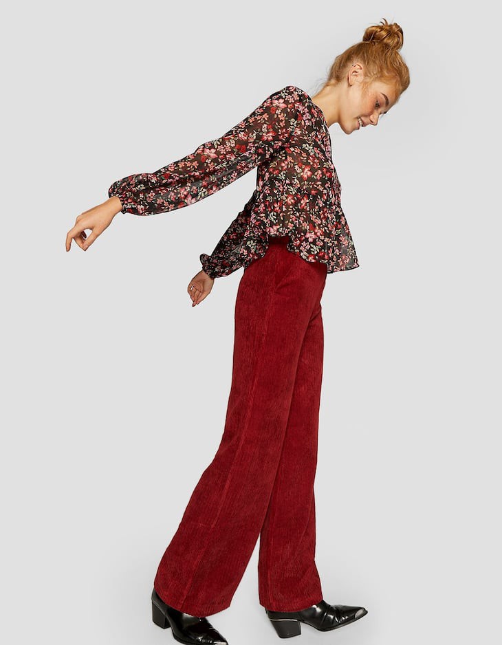 Stradivarius red corduroy wide leg 
