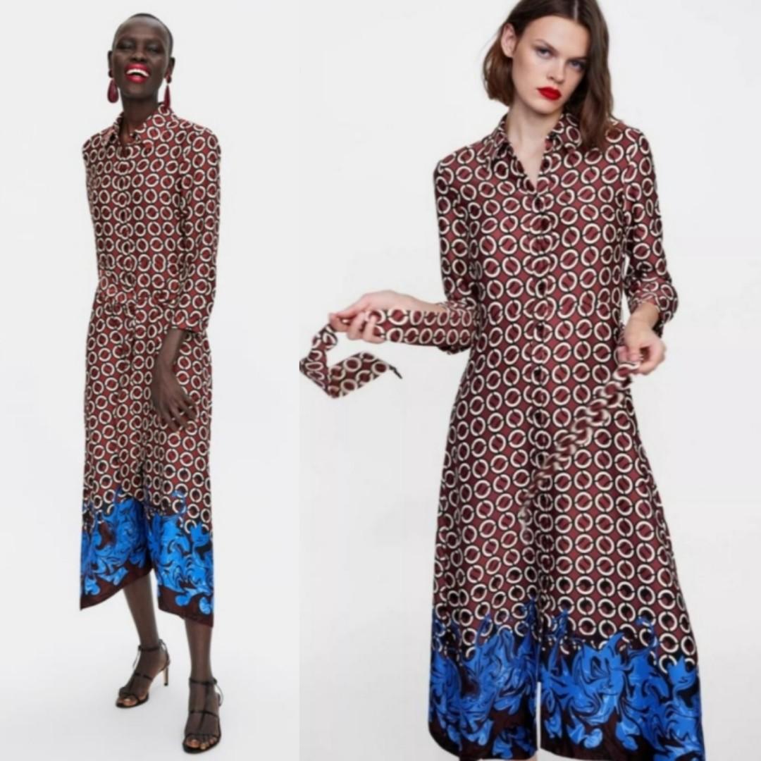 Zara Geometric Print Dress, Women's Fashion, Muslimah Fashion