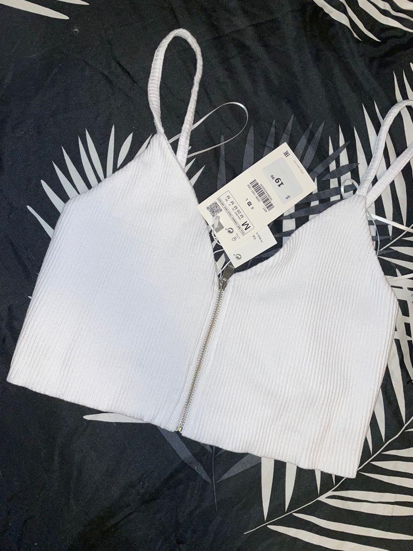 Zara white zip up crop top size M Women s Fashion Clothes on
