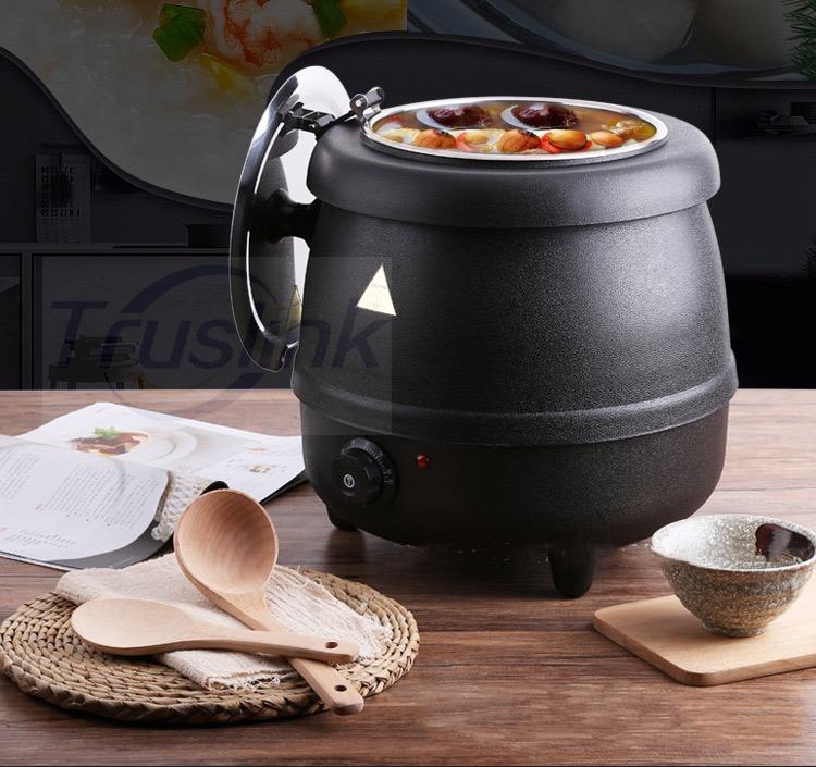 Thaweesuk Shop 10L Electric Soup Kettle Black Food Soup Kettle Pot Warmer  Commercial Restaurant 14x14x14.82