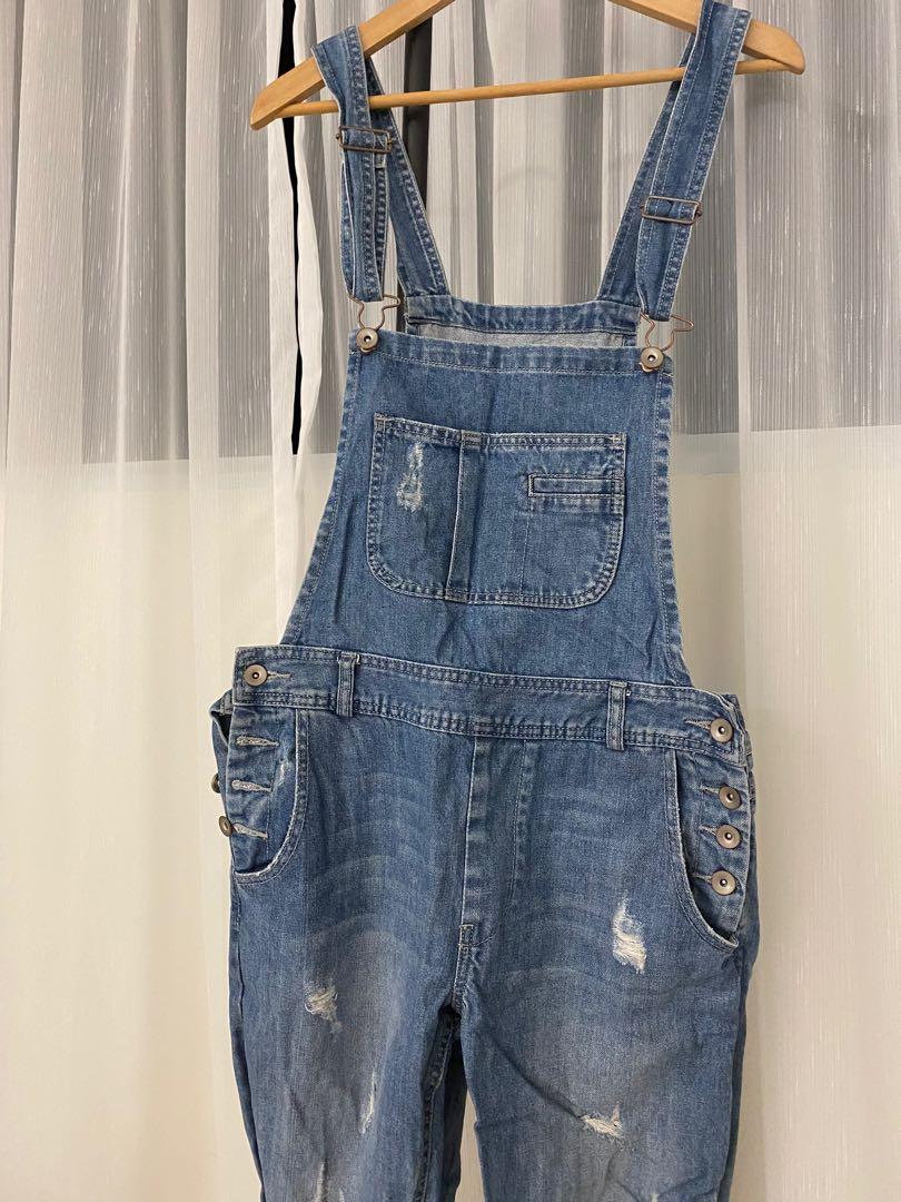 Distressed denim dungarees Clearance