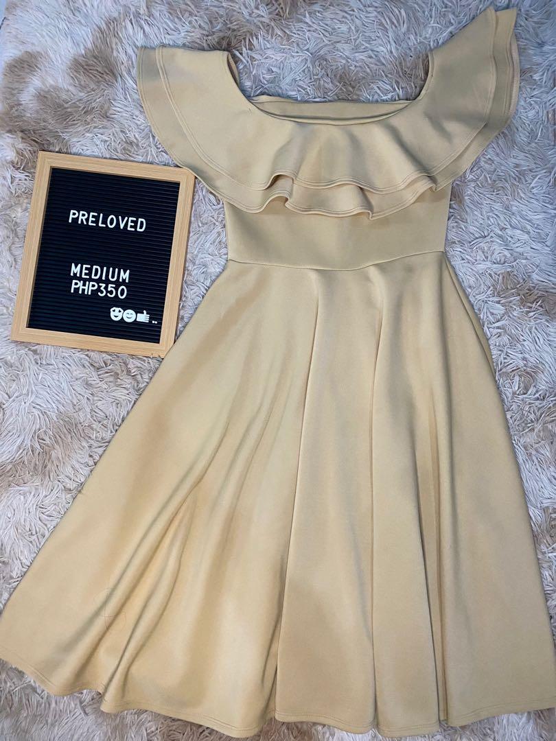 Beige Cream Off Shoulder Semi Formal Dress