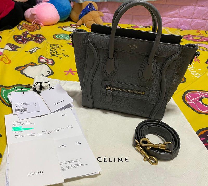 Celine NANO LUGGAGE BAG IN BABY DRUMMED CALFSKIN KOHL