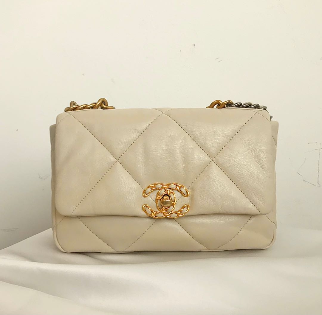 Chanel 19 Small Bag with Light Beige, Luxury, Bags & Wallets on Carousell