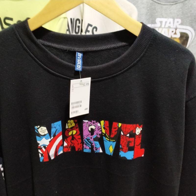 CREWNECK MARVEL ORIGINAL H M FULL TAG Fesyen Pria Pakaian Atasan di Carousell