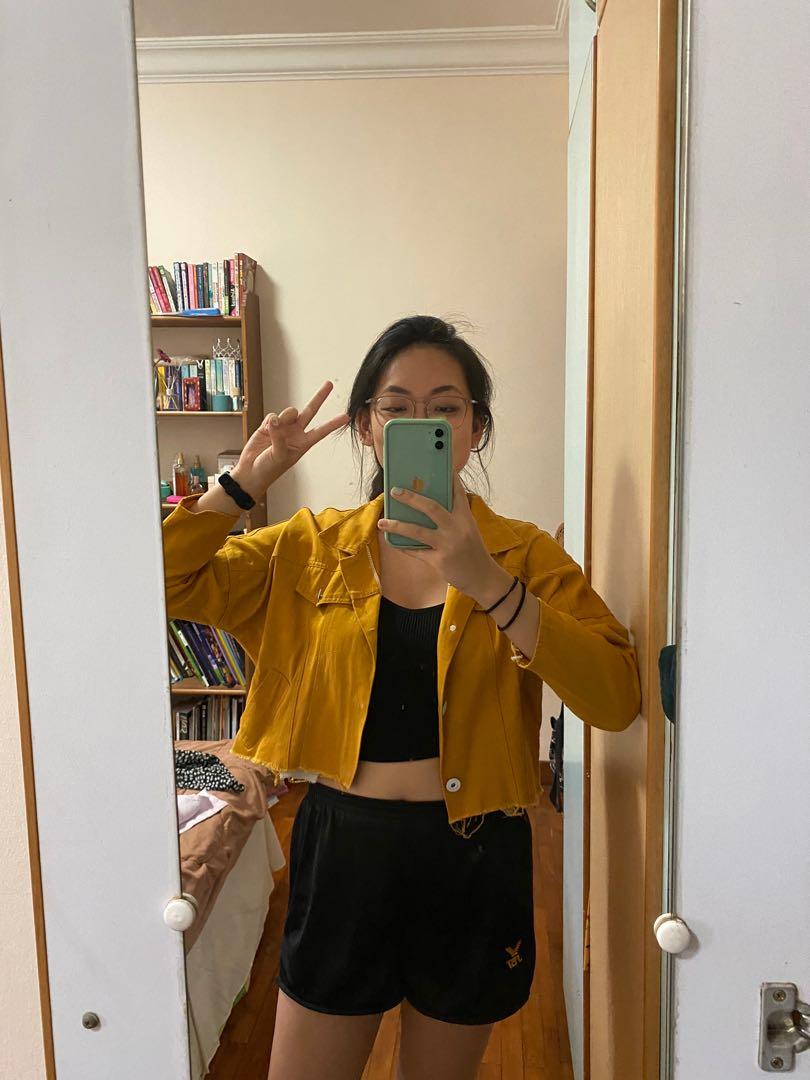 yellow top denim jacket