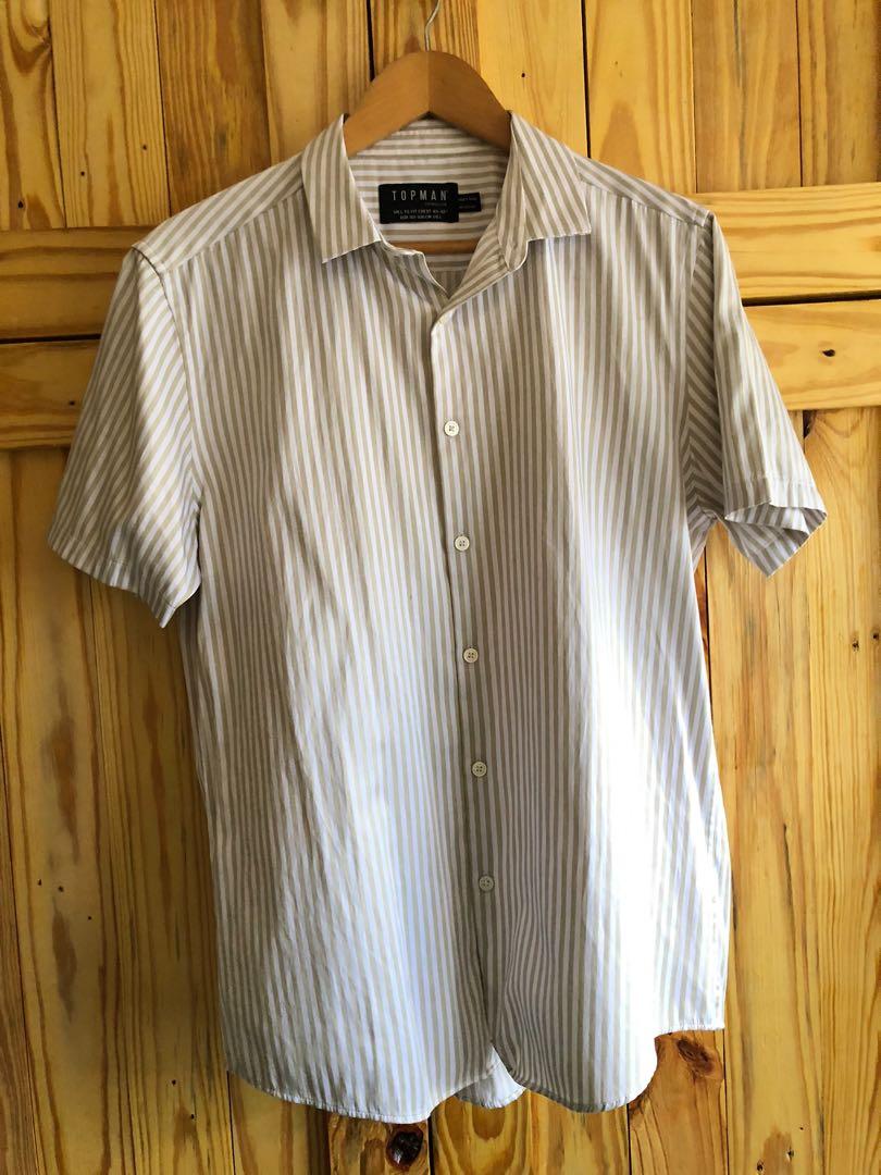 Topman Polo Shirt White Stripe Kemeja Short Sleeve Lengan Pendek Men s Fashion Tops Sets Tshirts Polo Shirts on Carousell