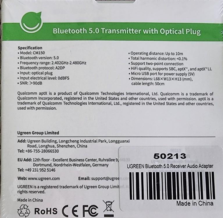 UGREEN Bluetooth V5.0 Transmitter TV Headphone PC APTX LL Digital Toslink Optical SPDIF Adapter Audio Music Wireless Transmitter Audio Portable Audio Accessories on Carousell