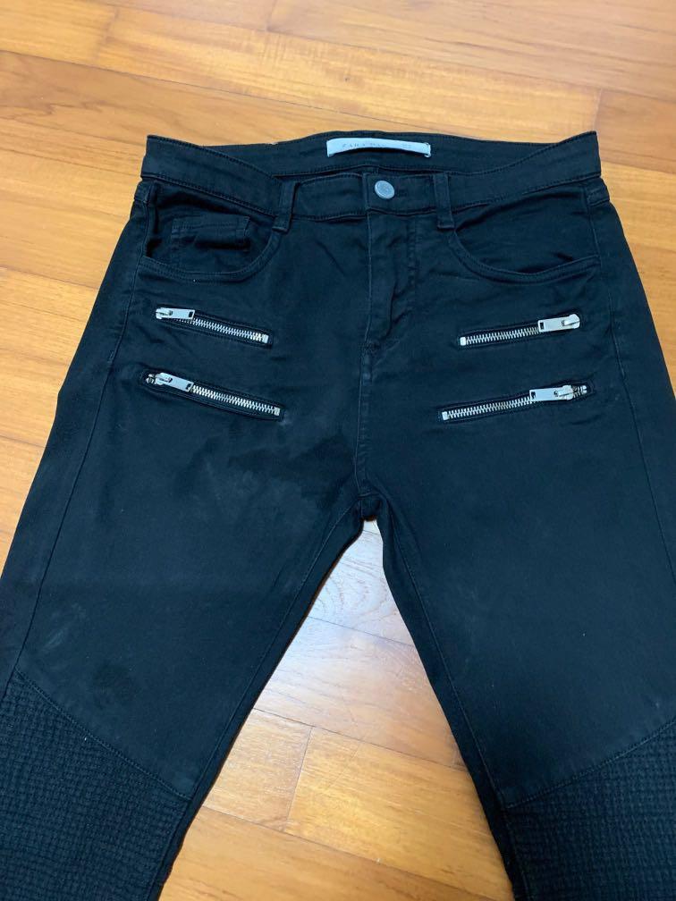 Zara biker jeans with zips online