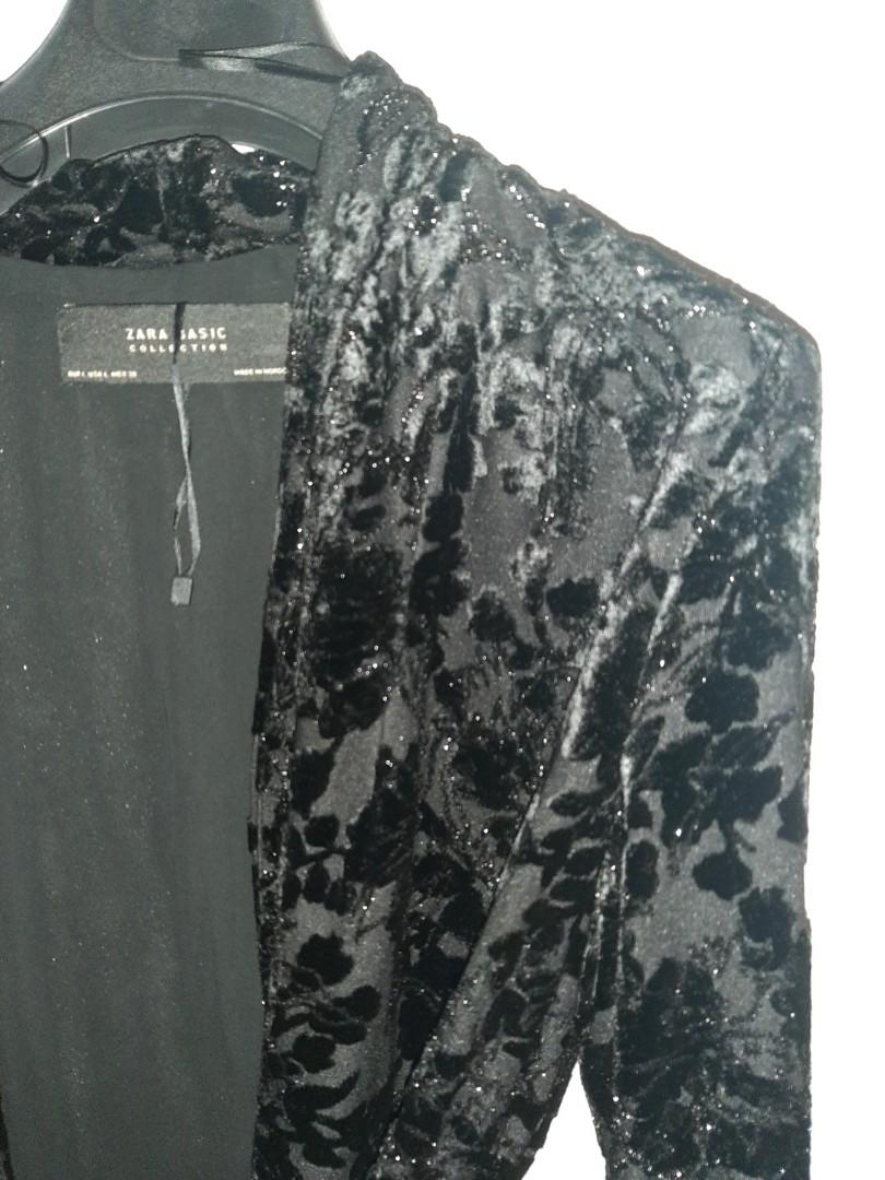 Veste Blazer Zara En Velours Noir - Col Contrasté - Taille S - Neuf Avec étiquettes