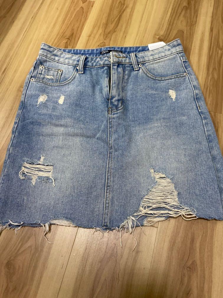 Zara Ripped Denim Skirt, Women's 